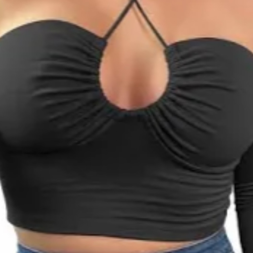 Criss cross cut out cropped blouse